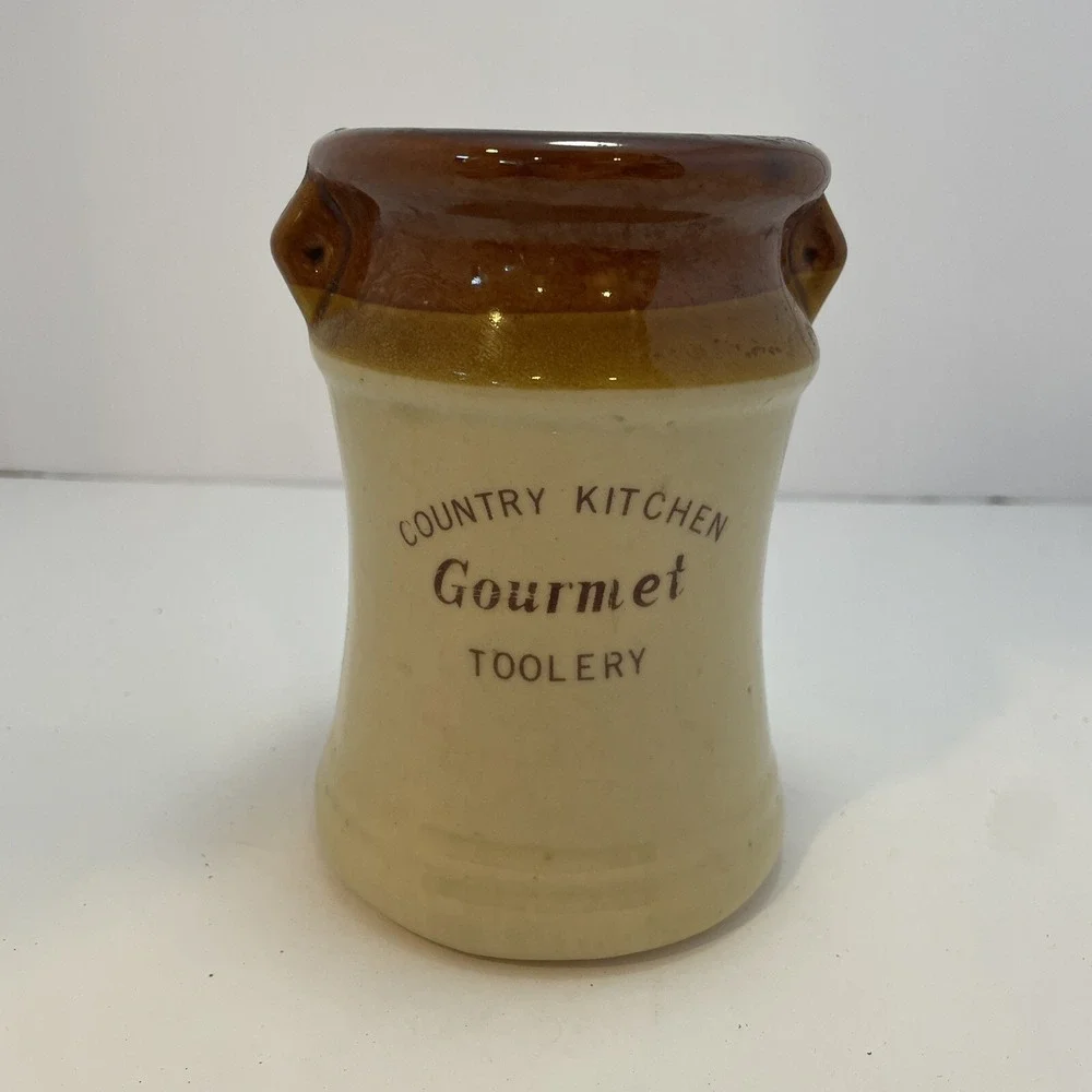 Vintage Country Kitchen Gourmet Toolery Crock Utensil Holder Brown/Tan